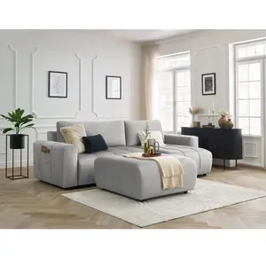 Canapé d'angle réversible convertible coffre ARSENE tissu velours avec pouf Bobochic pas cher
