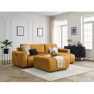 Canapé d'angle réversible convertible coffre ARSENE tissu velours avec pouf Bobochic pas cher
