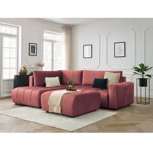 BOBOCHIC Canapé d'angle L convertible coffre ARSENE tissu velours avec pouf ora... pas cher
