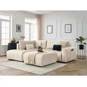 Canapé d'angle L convertible coffre ARSENE tissu velours avec pouf Bobochic pas cher