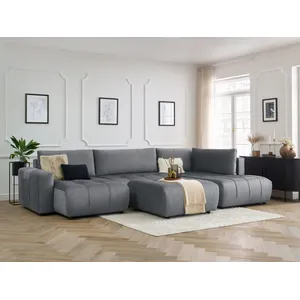 Canapé panoramique convertible coffre ARSENE tissu velours avec pouf Bobochic pas cher