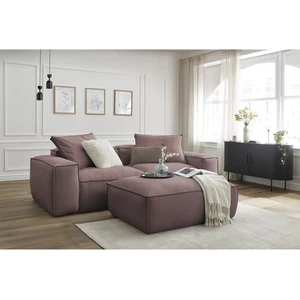 Canapé droit fixe 3 places ultra moelleux BOHEME tissu chiné avec pouf Bobochic pas cher