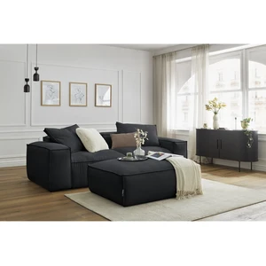 Canapé droit fixe 3 places ultra moelleux BOHEME velours côtelé avec pouf Bobochic pas cher