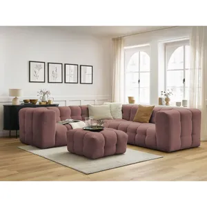 Canapé d'angle réversible CLOUD avec pouf Rose  Réversible BOBOCHIC TU