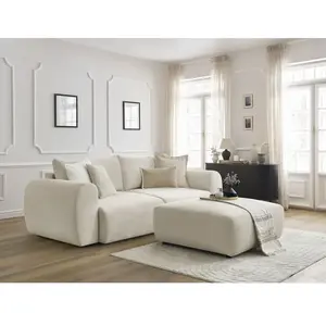 Canapé droit convertible coffre LUCIEN tissu lisse avec pouf Bobochic pas cher