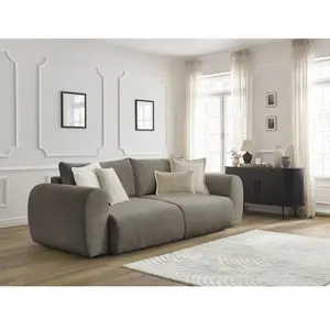 Canapé droit convertible coffre LUCIEN tissu lisse Taupe BOBOCHIC TU