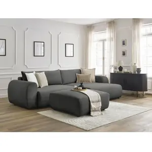 BOBOCHIC Canapé d'angle convertible coffre LUCIEN tissu lisse avec pou... pas cher