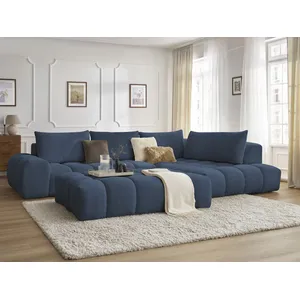 Canapé d'angle fixe EVEREST tissu chiné avec pouf Bobochic pas cher