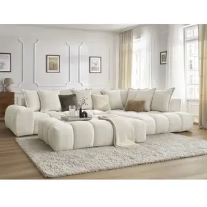 Canapé d'angle fixe EVEREST tissu chiné avec pouf Bobochic pas cher