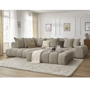 Canapé d'angle fixe EVEREST tissu chiné avec pouf Bobochic