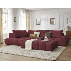 Canapé d'angle fixe EVEREST tissu chiné avec pouf Bobochic pas cher