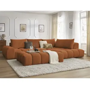 Canapé d'angle fixe EVEREST tissu chiné avec pouf Bobochic pas cher