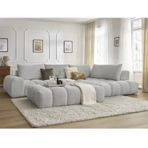 Canapé d'angle fixe EVEREST tissu chiné avec pouf Bobochic