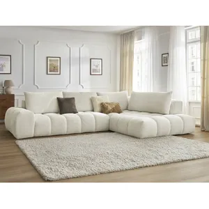 Bobochic - Canapé d'angle fixe everest tissu chiné Angle droit Blanc pas cher