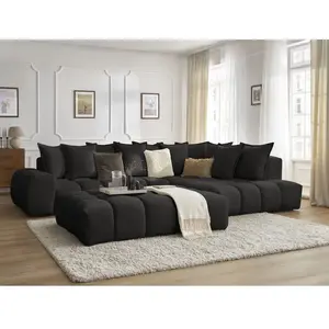 Canapé d'angle fixe EVEREST tissu texturé avec pouf Bobochic