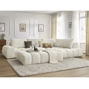 Canapé d'angle fixe EVEREST tissu chiné avec pouf Bobochic pas cher