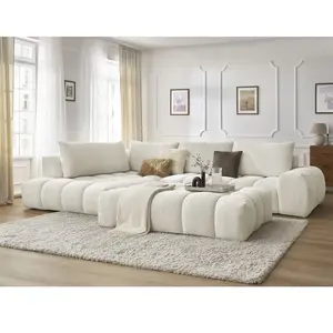 Canapé d'angle fixe EVEREST tissu chiné avec pouf Bobochic pas cher