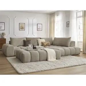 Canapé d'angle fixe EVEREST tissu chiné avec pouf Bobochic pas cher