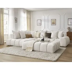 Canapé d'angle fixe EVEREST tissu texturé avec pouf Bobochic pas cher