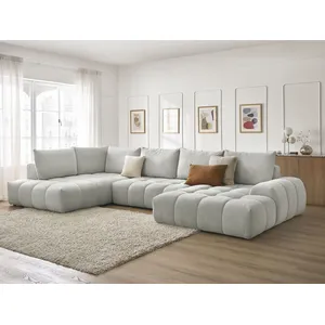 Bobochic canapé panoramique convertible coffre everest tissu texturé gris clair angle droit EVEREST pas cher