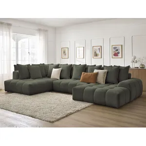 Comparateur de prix : Bobochic canapé panoramique convertible coffre everest tissu chiné vert  angle droit EVEREST