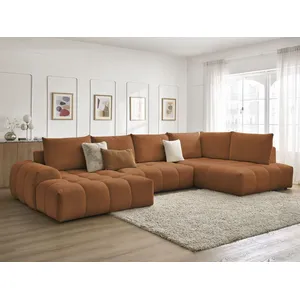 Comparateur de prix : Canapé panoramique convertible coffre EVEREST tissu chiné orange  angle gauche BOBOCHIC 6 places