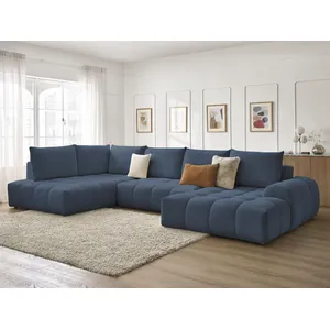 Comparateur de prix : Bobochic canapé panoramique convertible coffre everest tissu chiné bleu foncé  angle droit EVEREST