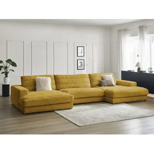 Canapé panoramique fixe SIERRA tissu texturé jaune BOBOCHIC 4 places pas cher