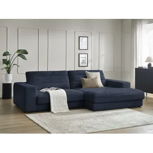 Bobochic canapé d'angle fixe sierra tissu texturé bleu foncé  angle droit SIERRA