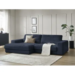 Bobochic canapé d'angle fixe sierra tissu texturé bleu foncé angle gauche SIERRA pas cher