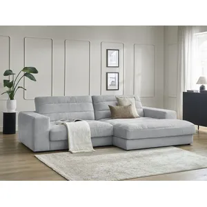 Bobochic canapé d'angle fixe sierra tissu texturé gris clair angle droit SIERRA pas cher