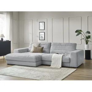 Bobochic canapé d'angle fixe sierra tissu texturé gris clair  angle gauche SIERRA pas cher