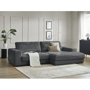 Bobochic canapé d'angle fixe sierra tissu texturé gris foncé  angle droit SIERRA pas cher