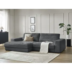Bobochic canapé d'angle fixe sierra tissu texturé gris foncé angle gauche SIERRA pas cher