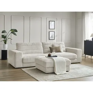 Canapé droit fixe 3 places SIERRA tissu texturé avec pouf Bobochic pas cher