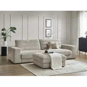 Canapé droit fixe 3 places SIERRA tissu texturé avec pouf Bobochic pas cher