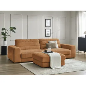 Canapé droit fixe 3 places SIERRA tissu texturé avec pouf Bobochic pas cher