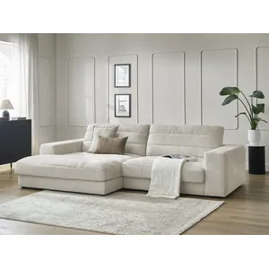 Bobochic canapé d'angle fixe sierra tissu texturé beige angle gauche SIERRA pas cher