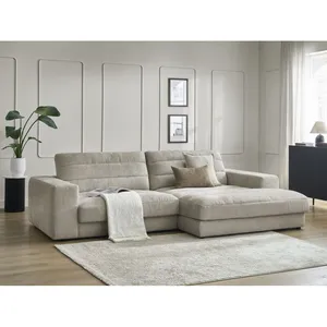 Bobochic canapé d'angle fixe sierra tissu texturé taupe  angle droit SIERRA pas cher