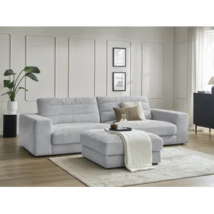 Canapé droit fixe 3 places SIERRA tissu texturé avec pouf Bobochic pas cher