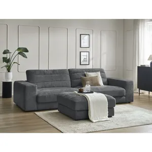 Canapé droit fixe 3 places SIERRA tissu texturé avec pouf Bobochic pas cher