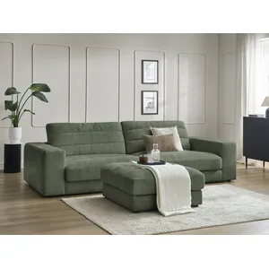 Canapé droit fixe 3 places SIERRA tissu texturé avec pouf Bobochic pas cher