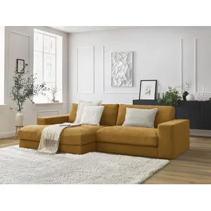 Canapé d'angle fixe compact LEONARD tissu texturé Jaune Angle gauche BOBOCHIC TU pas cher