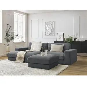BOBOCHIC Canapé d'angle fixe compact LEONARD tissu texturé avec pouf g... pas cher