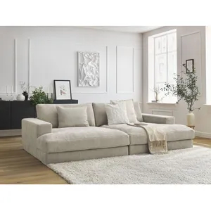 Canapé droit fixe 4 places compact LEONARD assise profonde tissu texturé Bobochic pas cher
