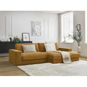 Canapé d'angle fixe compact LEONARD tissu texturé Jaune  Angle droit BOBOCHIC TU pas cher