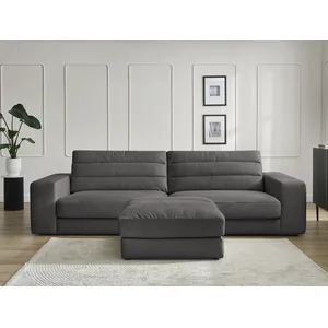 Bobochic canapé droit fixe 3 places sierra velours avec pouf noir SIERRA pas cher
