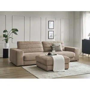 Canapé droit fixe 3 places SIERRA velours avec pouf taupe BOBOCHIC pas cher