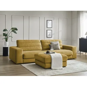 Canapé droit fixe 3 places SIERRA velours avec pouf jaune BOBOCHIC pas cher