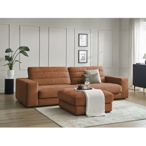 Canapé droit fixe 3 places SIERRA velours avec pouf orange BOBOCHIC pas cher